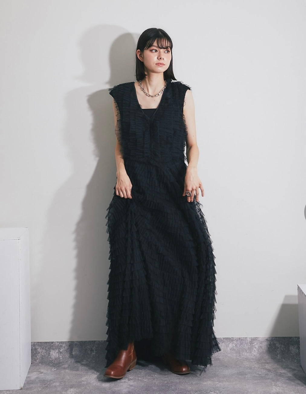 Tiered Ruffle Tulle Maxi Dress