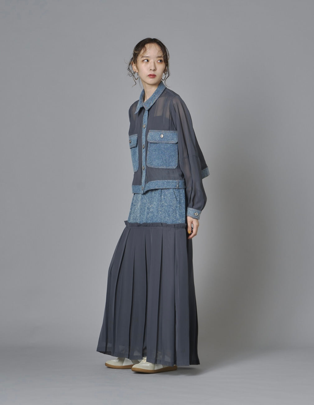 Sheer Mix Denim Short Jacket
