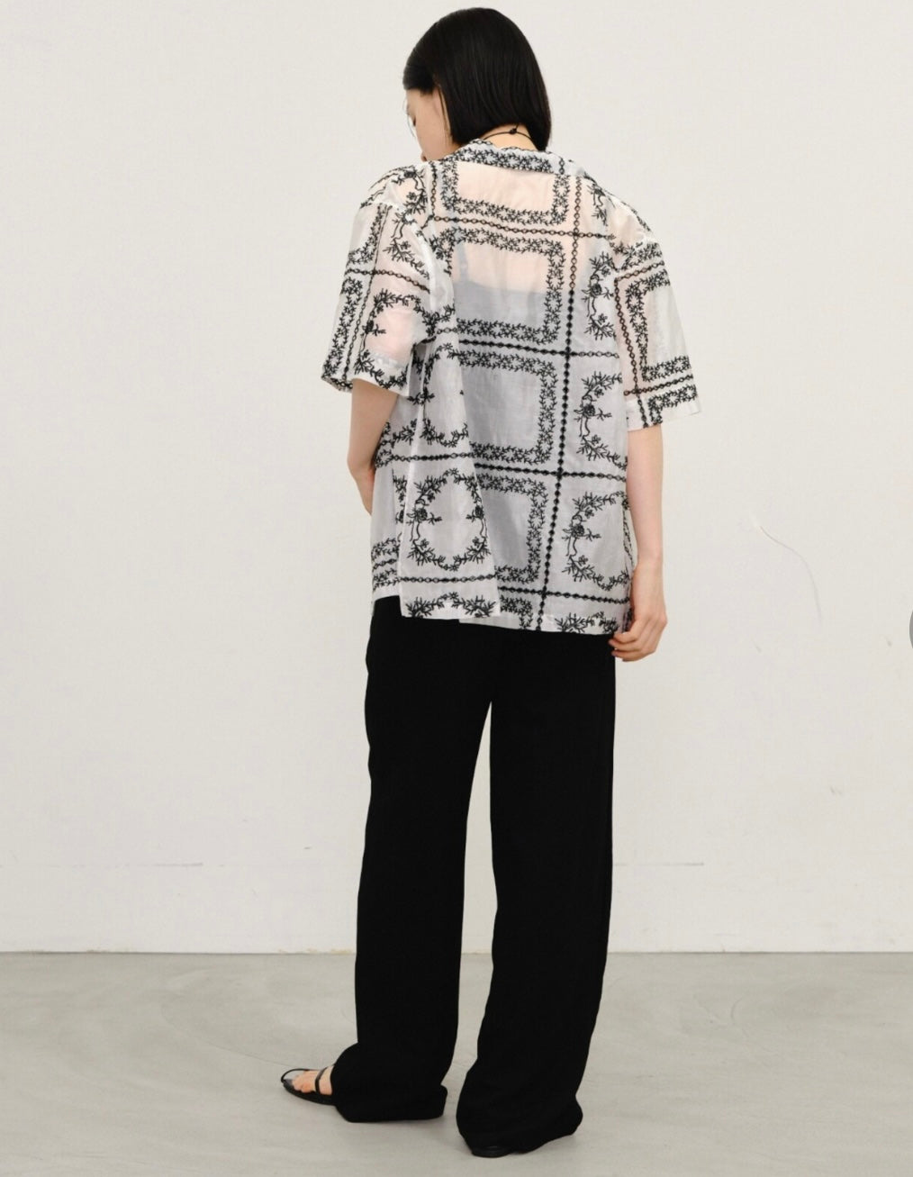 Embroidered Sheer Short Sleeve Shirt