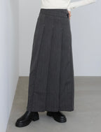 Bab Pinstripe Pleated Skirt with Diagonal Buttons