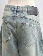Barrel-Cut Washed Denim Shorts