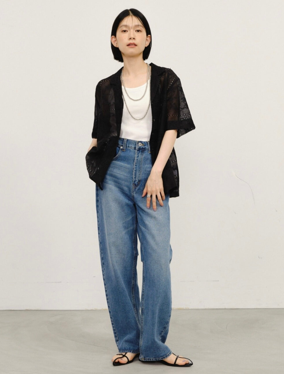 Embroidered Sheer Short Sleeve Shirt