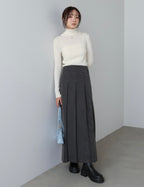 Bab Pinstripe Pleated Skirt with Diagonal Buttons