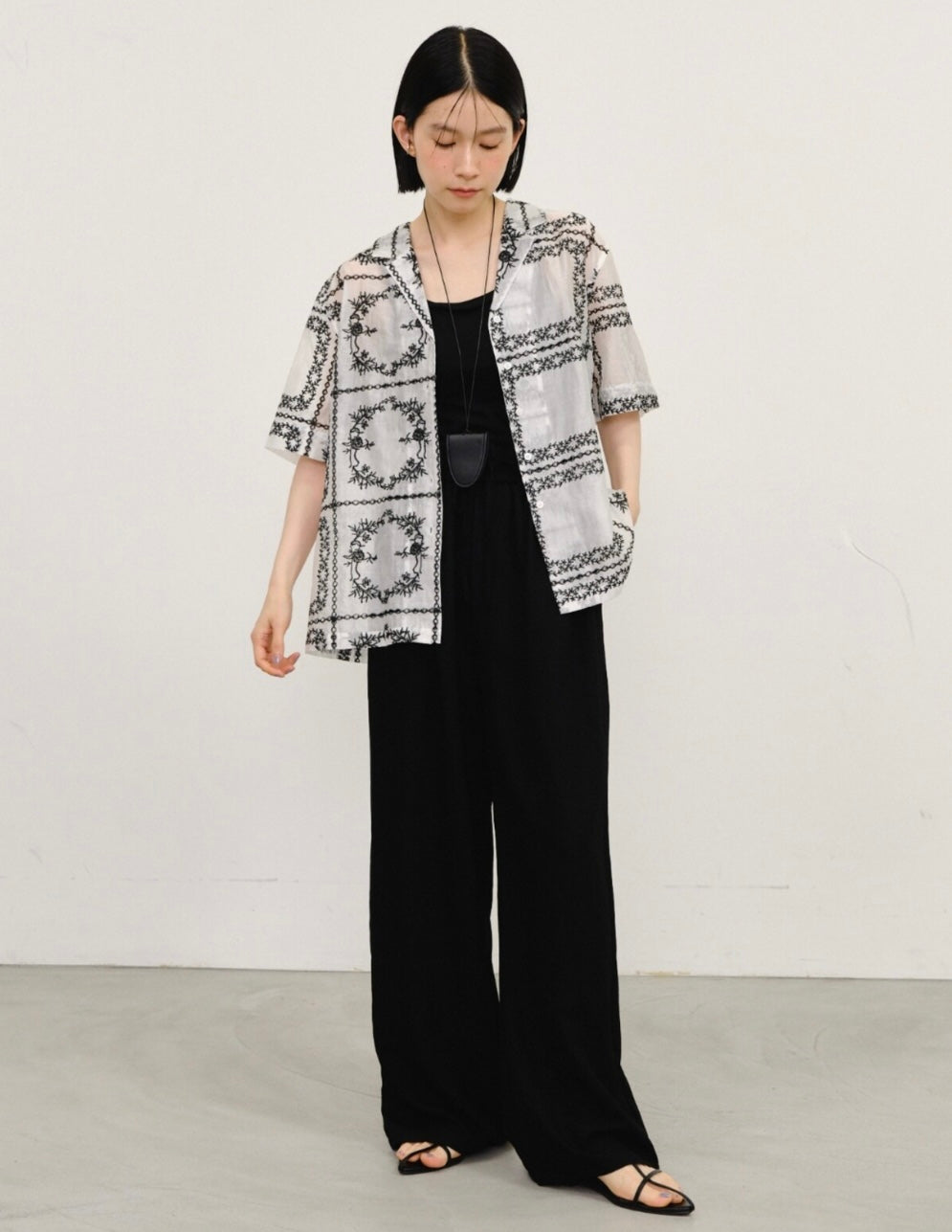 Embroidered Sheer Short Sleeve Shirt