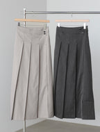 Bab Pinstripe Pleated Skirt with Diagonal Buttons