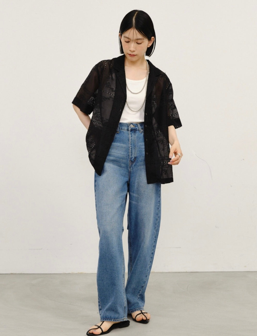 Embroidered Sheer Short Sleeve Shirt