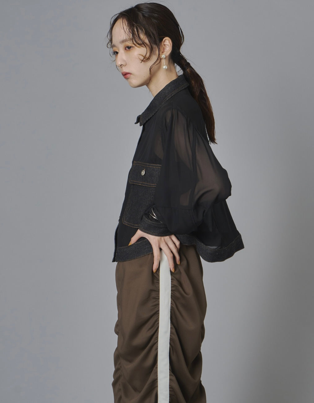 Sheer Mix Denim Short Jacket