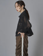 Sheer Mix Denim Short Jacket