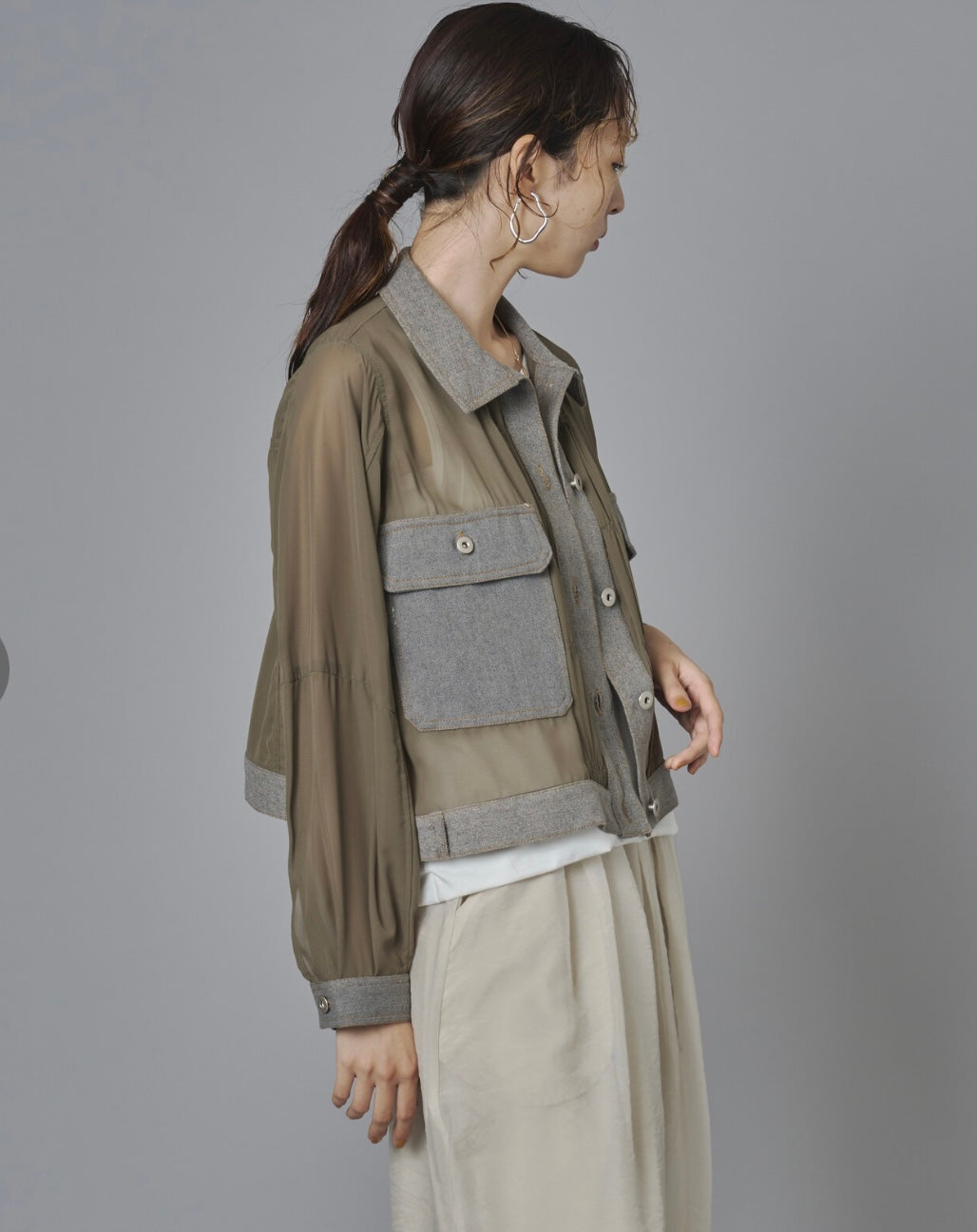 Sheer Mix Denim Short Jacket