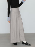 Bab Pinstripe Pleated Skirt with Diagonal Buttons