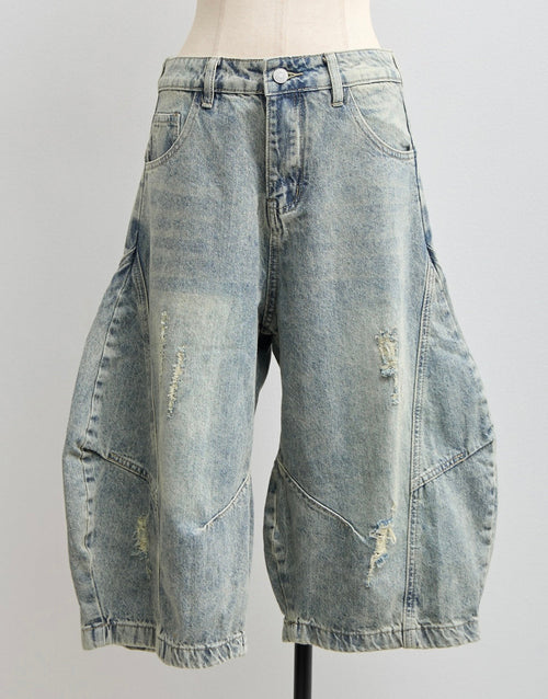 Barrel-Cut Washed Denim Shorts M.Mood Minimal