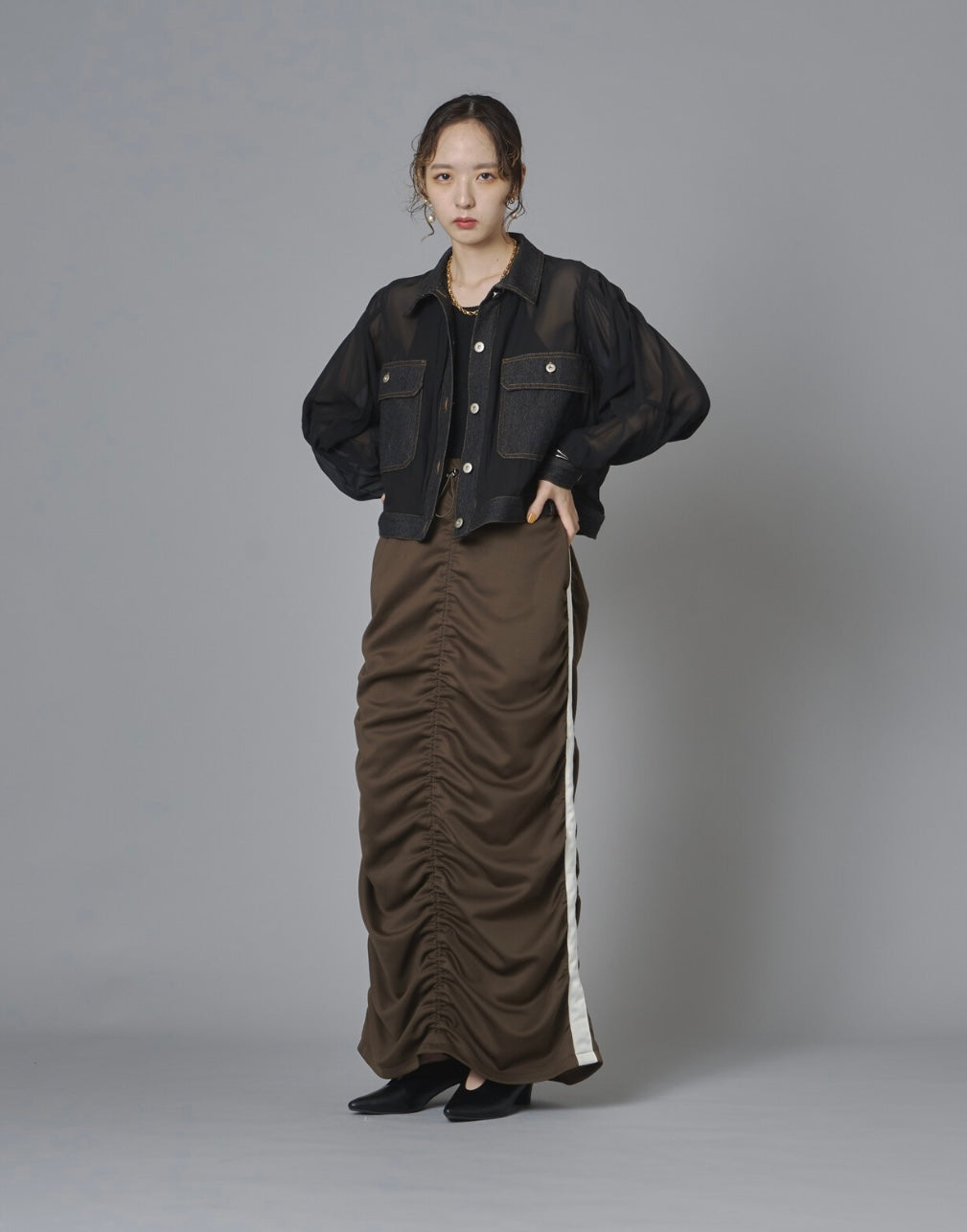 Sheer Mix Denim Short Jacket
