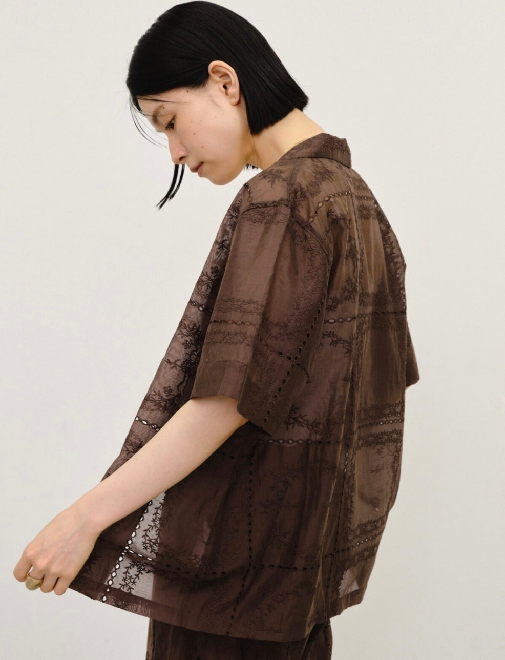 Embroidered Sheer Short Sleeve Shirt