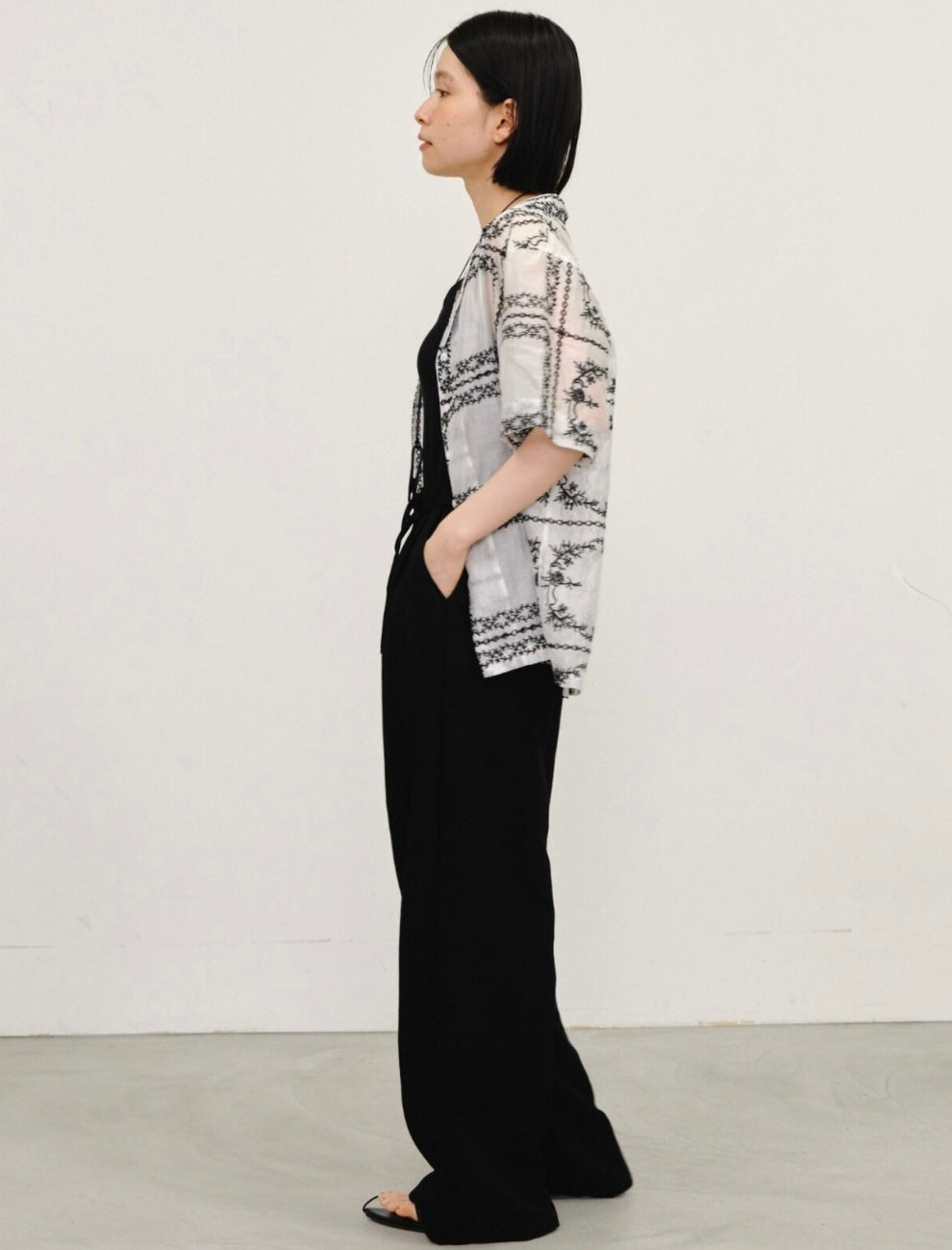 Embroidered Sheer Short Sleeve Shirt