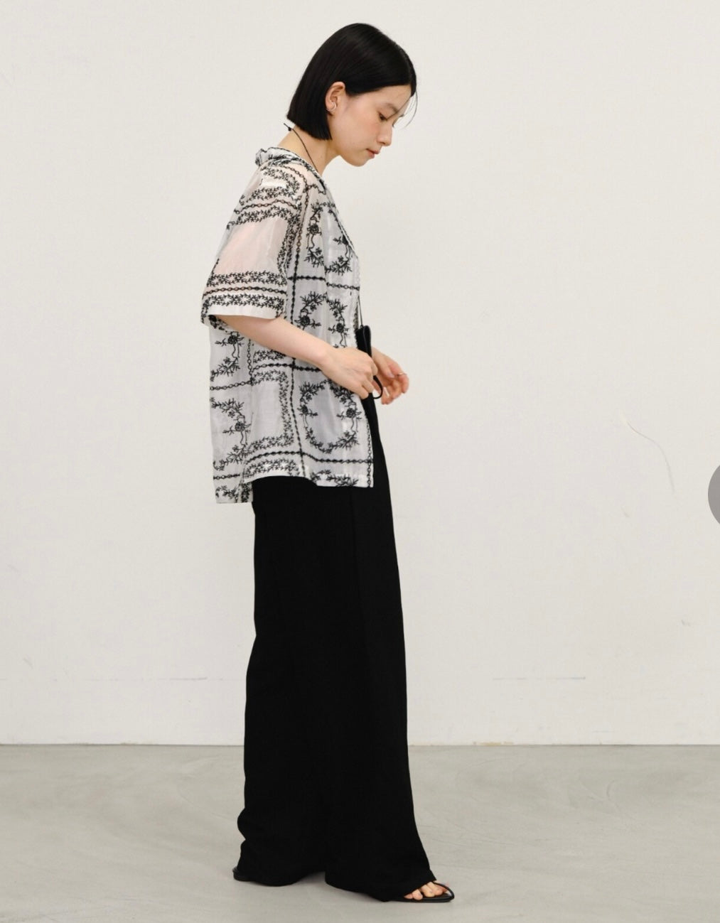 Embroidered Sheer Short Sleeve Shirt