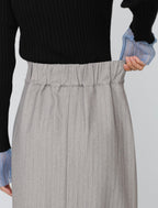 Bab Pinstripe Pleated Skirt with Diagonal Buttons