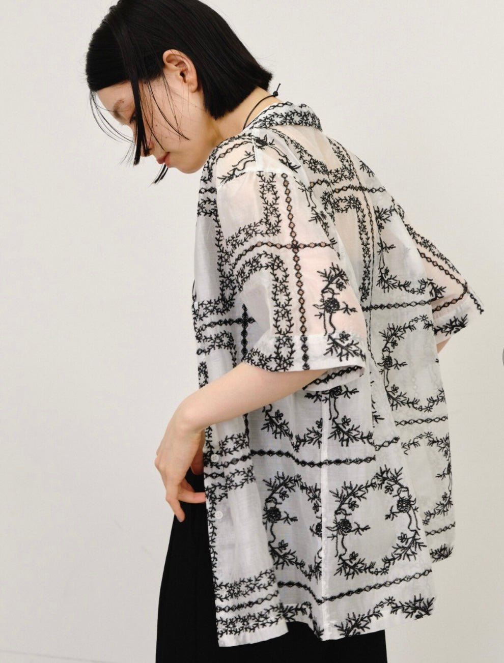 Embroidered Sheer Short Sleeve Shirt