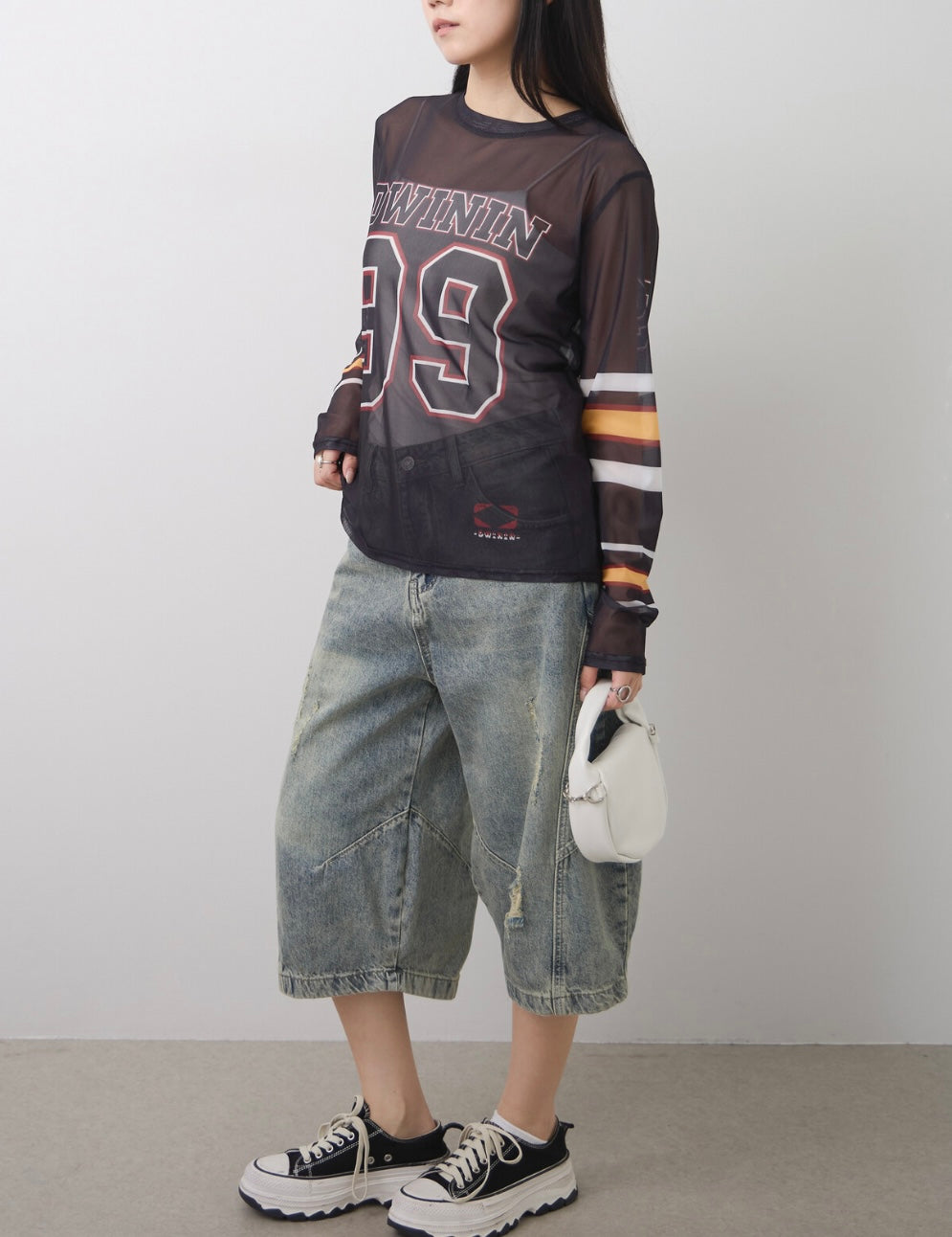 Barrel-Cut Washed Denim Shorts