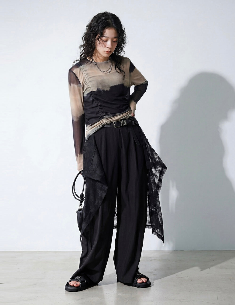 Layered Lace Wide-Leg Pants