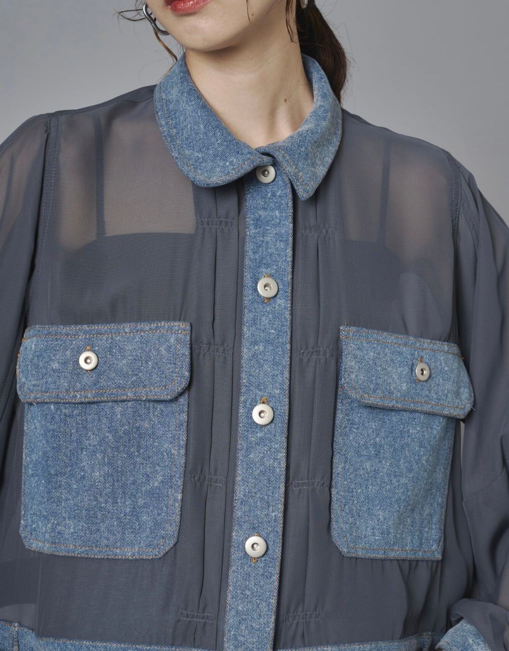 Sheer Mix Denim Short Jacket