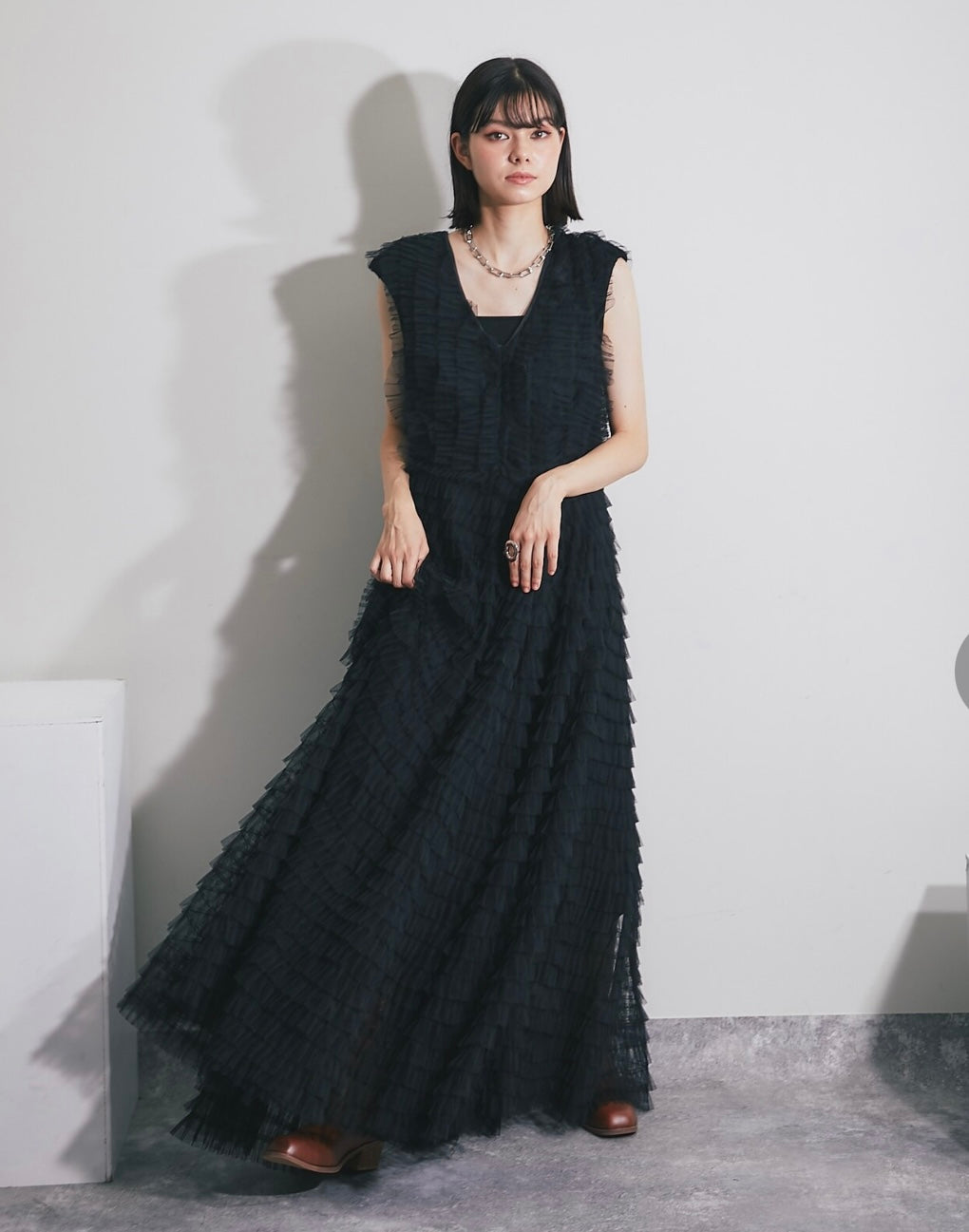 Tiered Ruffle Tulle Maxi Dress