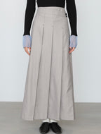 Bab Pinstripe Pleated Skirt with Diagonal Buttons