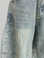 Barrel-Cut Washed Denim Shorts