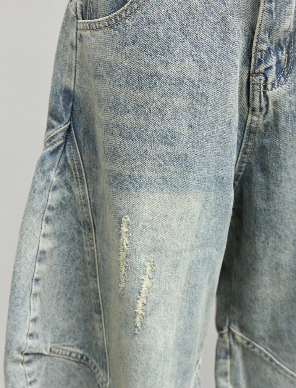 Barrel-Cut Washed Denim Shorts