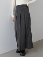 Bab Pinstripe Pleated Skirt with Diagonal Buttons