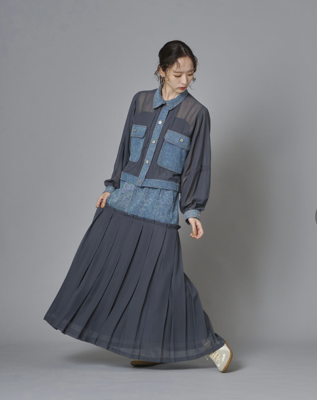 Sheer Mix Denim Short Jacket