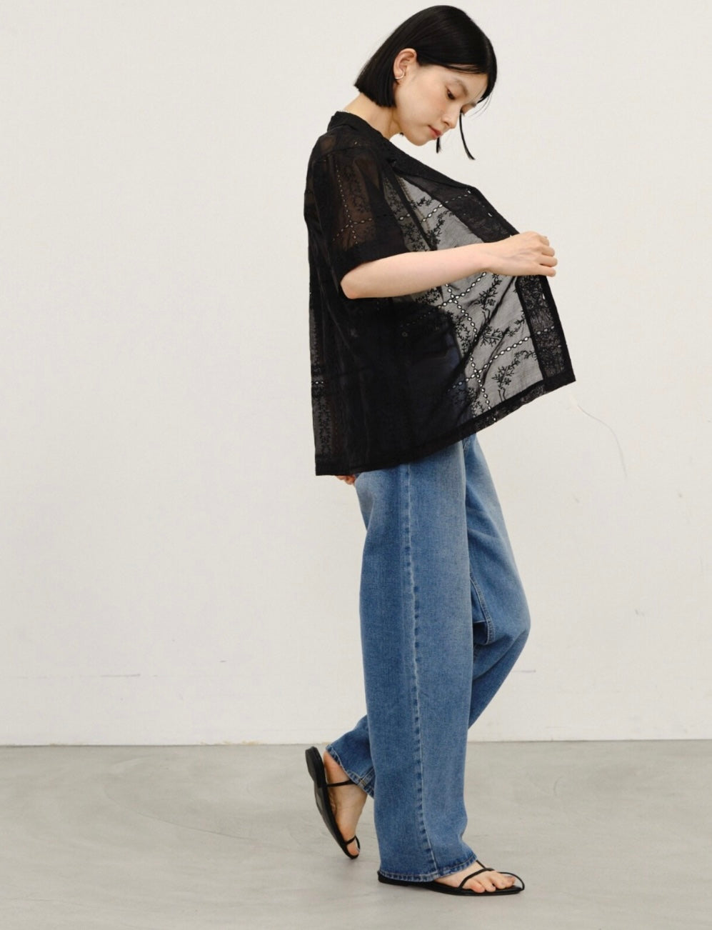 Embroidered Sheer Short Sleeve Shirt