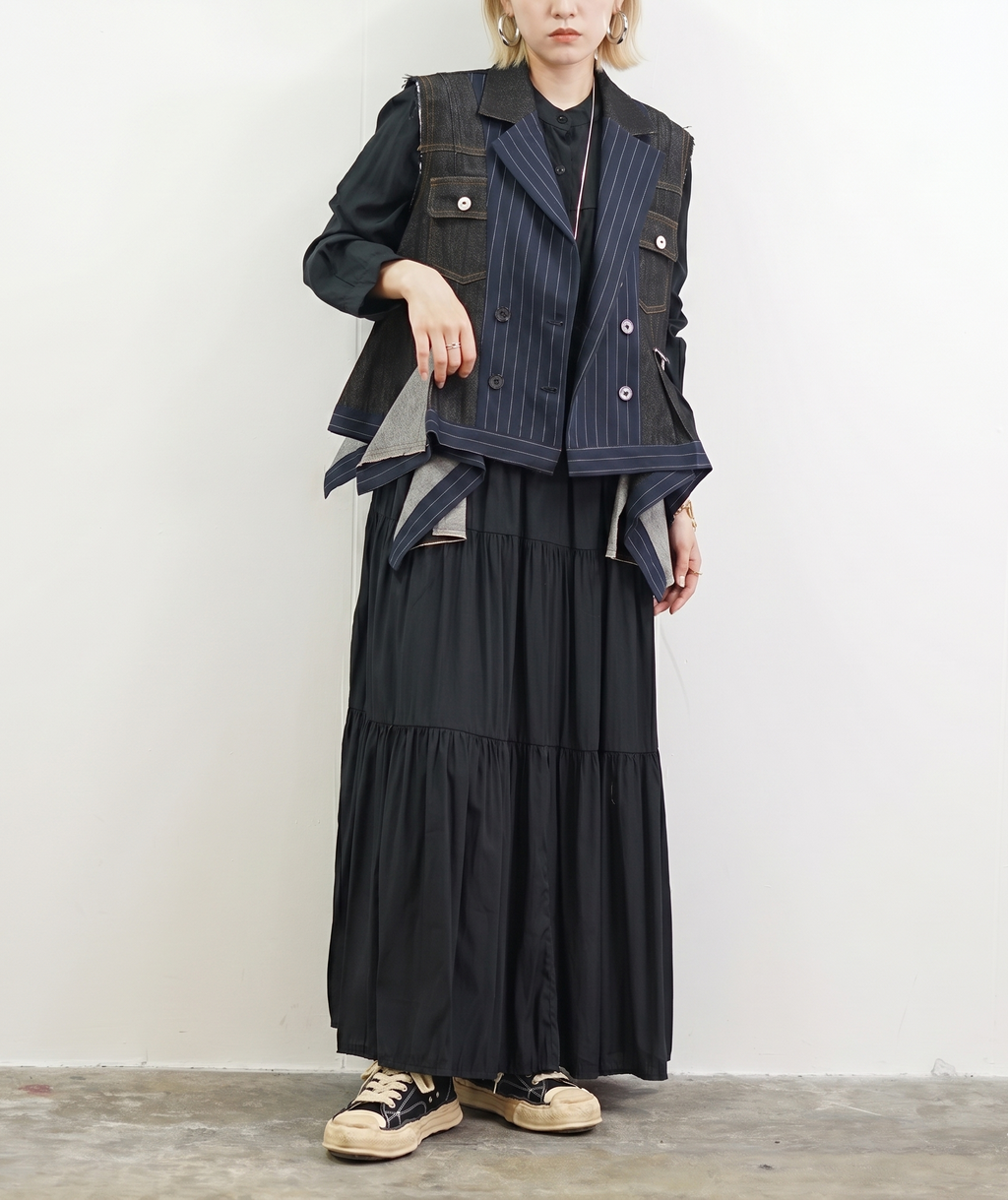 Layered Stripe Denim Vest