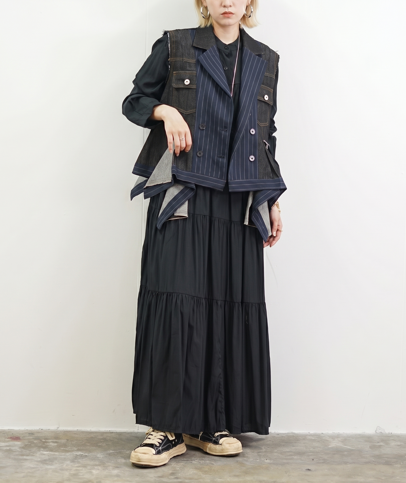 Layered Stripe Denim Vest