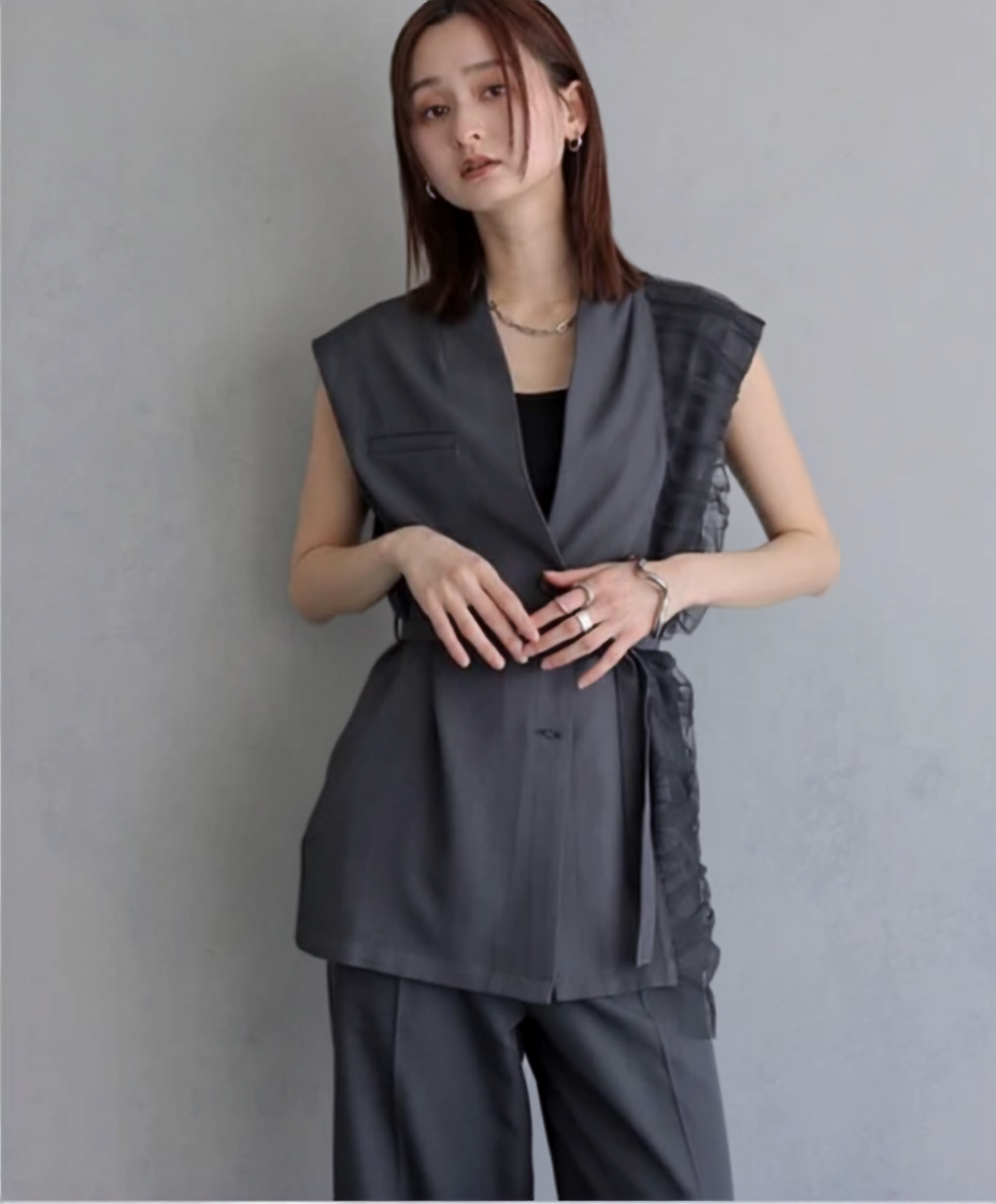Asymmetric Tulle Panel Vest